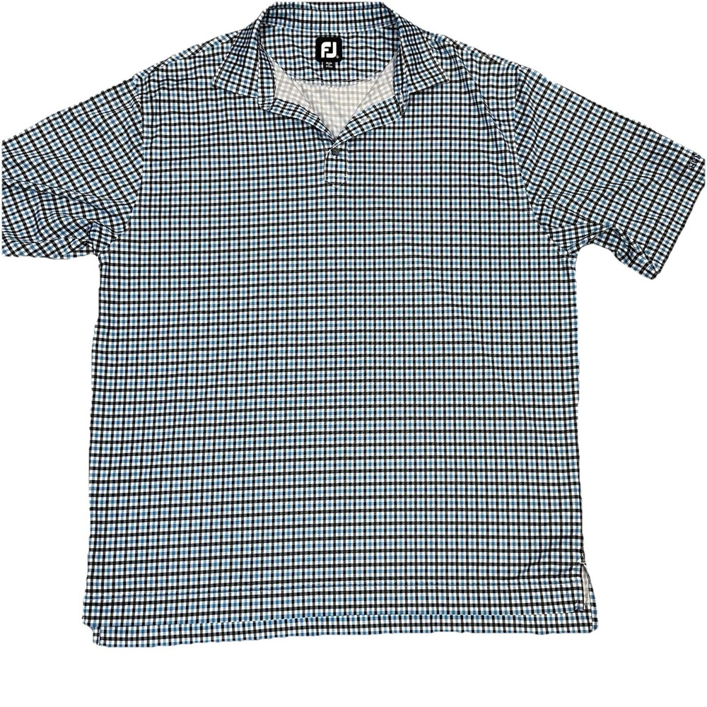 Footjoy Polo Shirt Men's XL Plaid Blue Short Sleeve Golf Geometric‎ Hunter Ranch